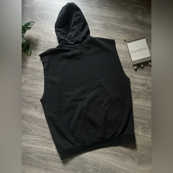 Adidas Black Cotton Blend Raw Hem Sleeveless Drawstring Pullover Hoodie. Size L - Picture 6 of 9